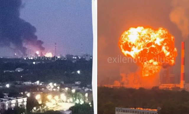 Дрони атакували Росію: прильоти і пожежі на НПЗ і радіозаводі 
