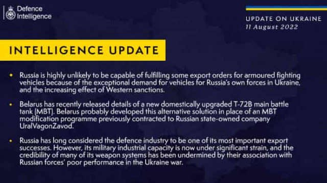 Разведка Британии рассказала о проблемах РФ с экспортом оружия из-за войны